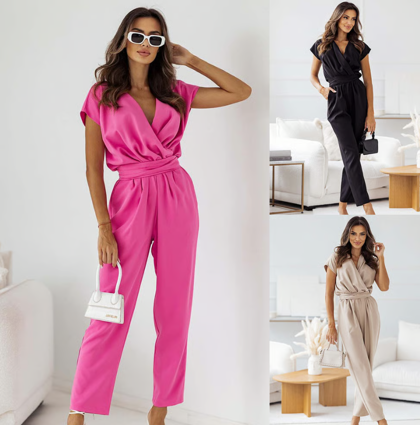 Short sleeve V-neck jumpsuit
